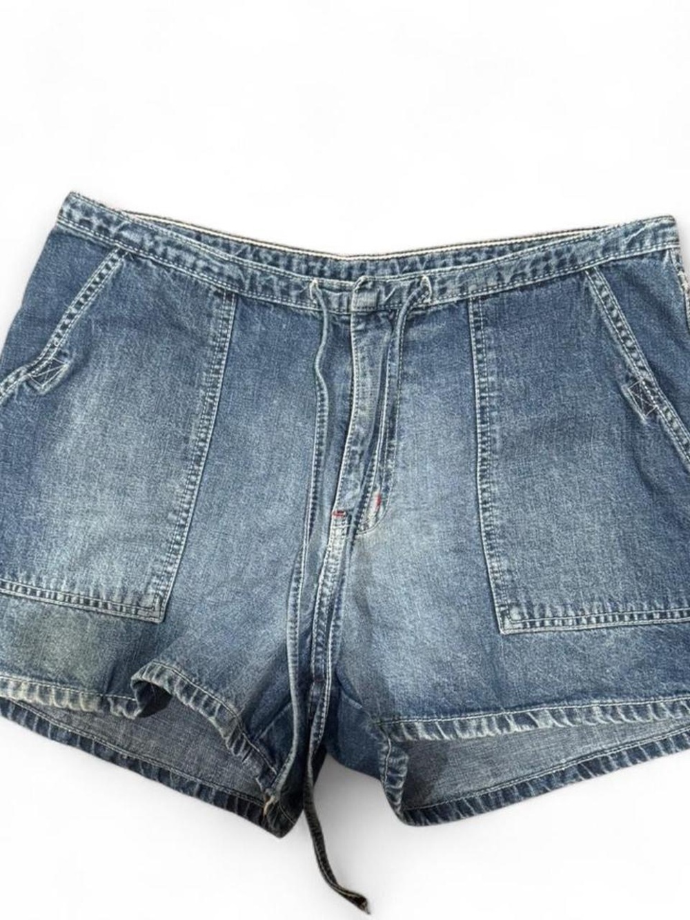 Hydraulic Vintage Wash Denim Drawstring Shorts - Blue